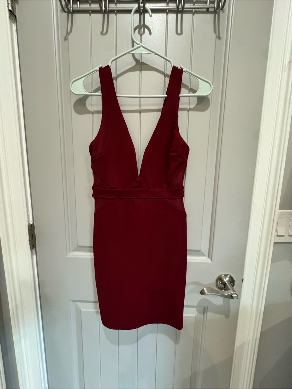 Lulu's Burgundy Deep V Mini Bodycon Dress